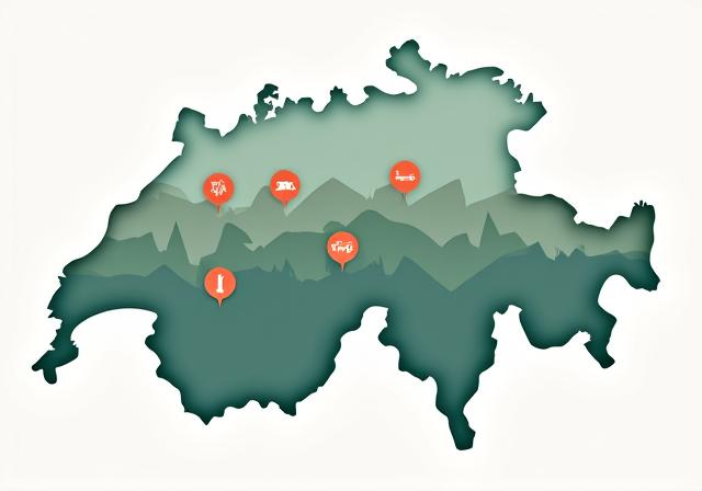 Stilisierte Karte der Schweiz mit Markierungen für Partnerbetriebe in den Alpenregionen.